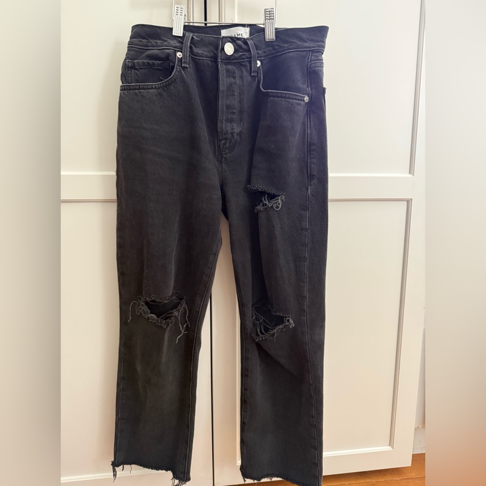 Frame Denim Black Slim Distressed Jeans